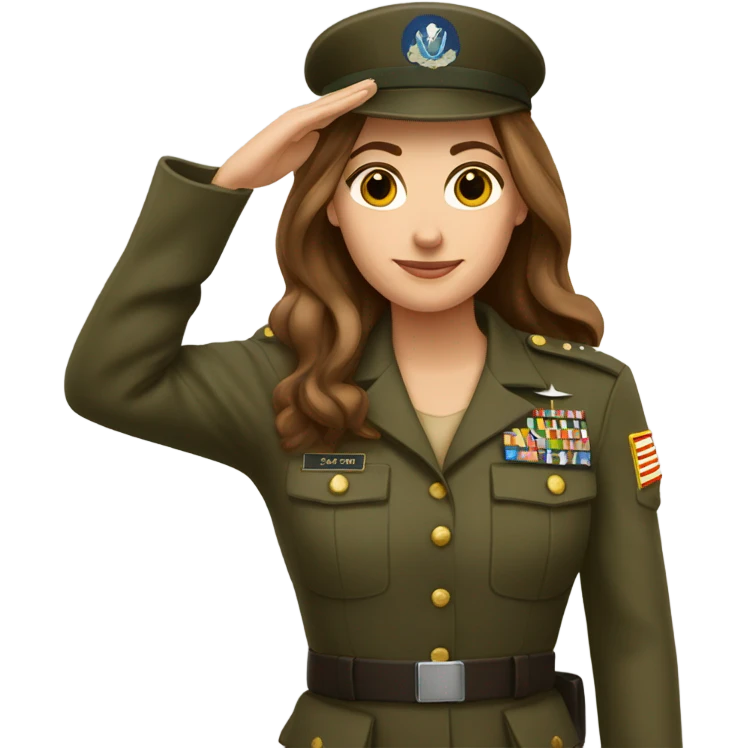 Salute Just shoulders White woman long brown hair in army uniform saluting   emoji