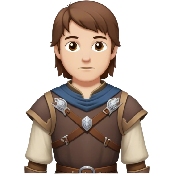 medieval outfit worn by a DnD themed fantasy character. basic low level clothes. clothes only above the waist. The clothes full waist. The character's haven't arms. character is brown hair brown eyes bonus hair white man. emoji