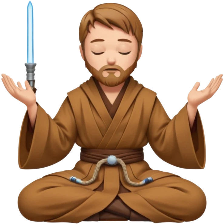 Make Obi-Wan meditating position with jedi robes nk cape closed eyes with jedi boots emoji