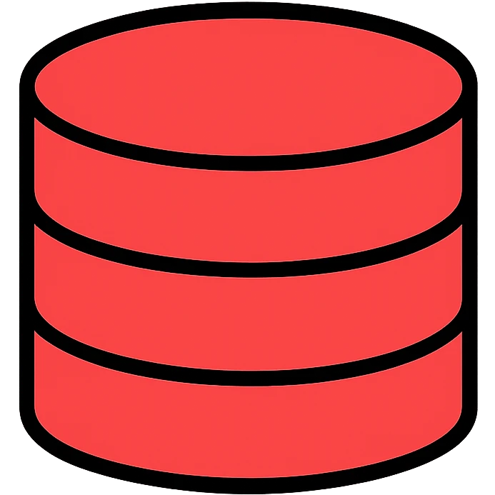 Red database icon, cylindrical data storage with horizontal lines, server storage symbol emoji
