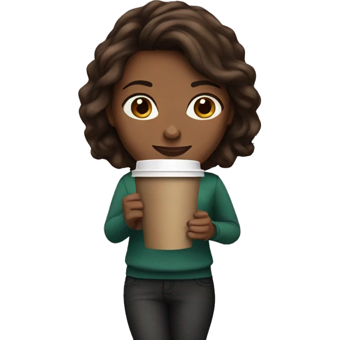 Brunette holding a Starbucks coffee emoji