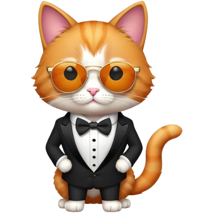 cat wearing cool sunglasses proudly showing off his new tuxedo, stylish, confident pose emoji