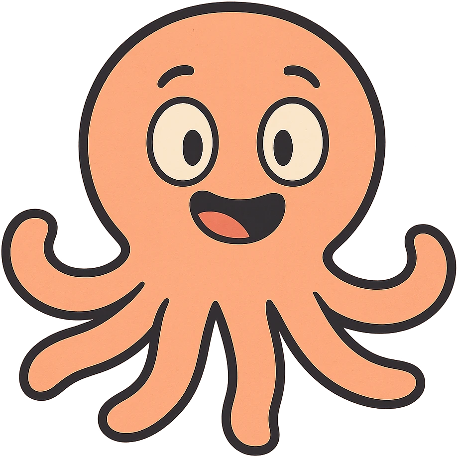 adorable octopus with a smiling mouth, cartoon style, round head, bright colors, no background emoji