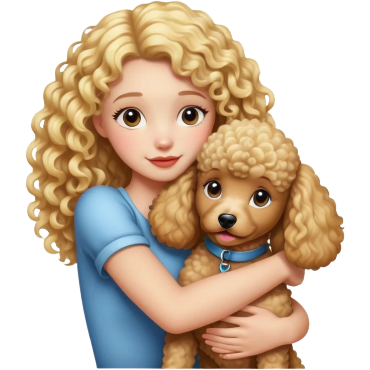 blonde curly girl hugs poodle emoji