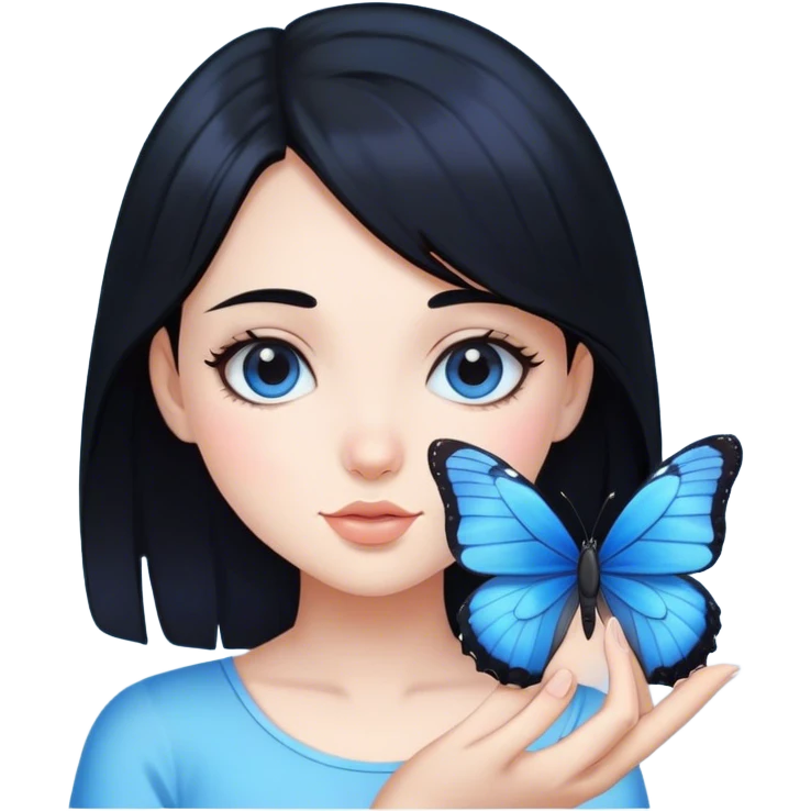 Black hair girl with blue butterfly emoji