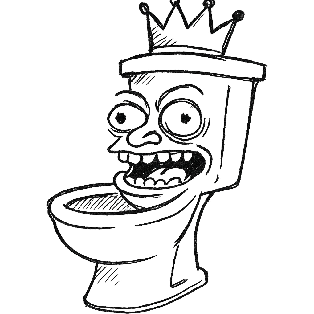 skibidi toilet with a crown, silly face, over-the-top meme style emoji