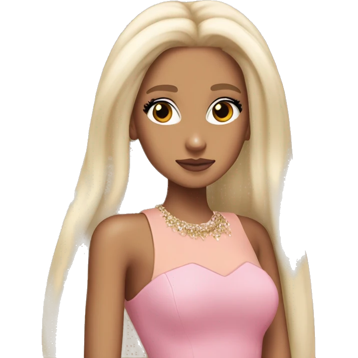 ariana grande, blonde hair, bleached eyebrows, wearing a pink fashion dress emoji