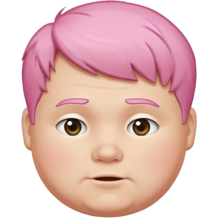un nene blanco rellenito con pelo corto rosa,  con la sonrisa para abajo como edta ☹️ pero no enojado, la sonrisa caida las puntas para abajo como esta sonrisa ☹️ la sonrisa asi pero los OJOS mas felices emoji