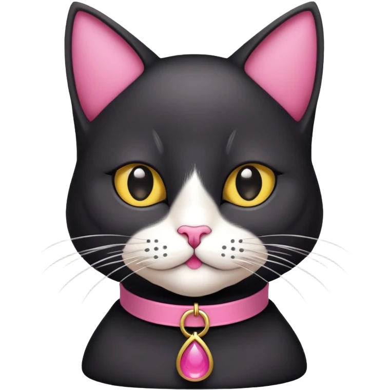 gato negro con collar rosa y moño rosa en la cabeza emoji