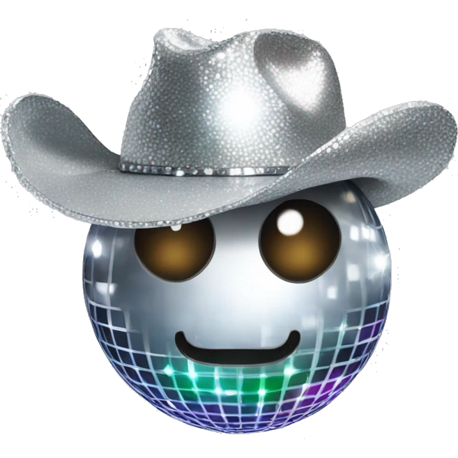disco ball with a silver shimmery cowboy hat on emoji