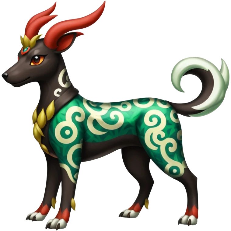 Shiny colorful Oriental painted marked patterned Asian beautiful elegant extravagant extraordinary Houndoom-Zygarde-Zangoose-fusion emoji