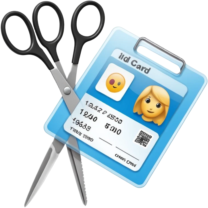 Scissors cutting an ID card in 2 halfs.hyper realistic emoji