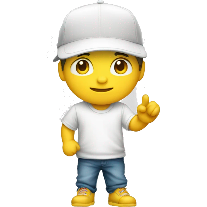 Niño blanco saludando con gorra amarilla emoji