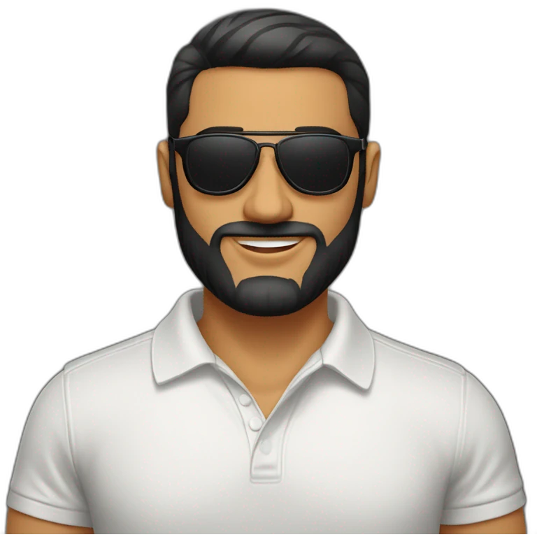 Spanish guy, black slickback haircut, beard, aviator sunglasses, wearing a polo tshirt emoji