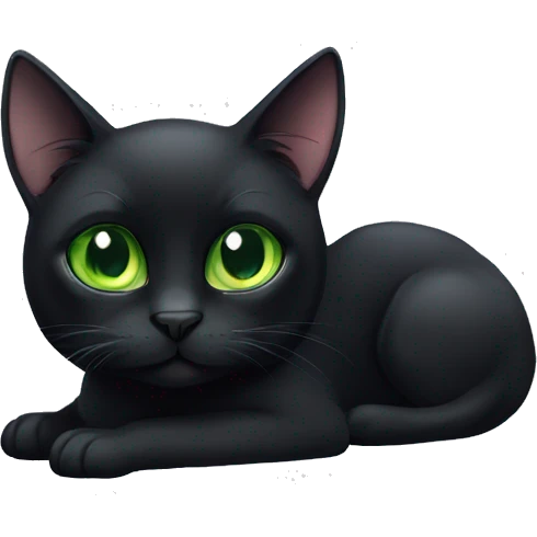 A skinny and short-haired magical black cat with green eyes emoji