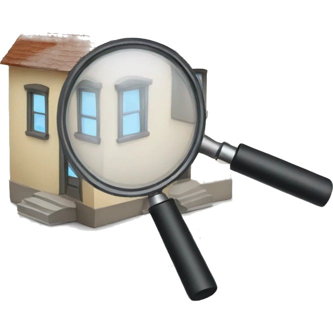 person looking at a house with a magnifying glass emoji
