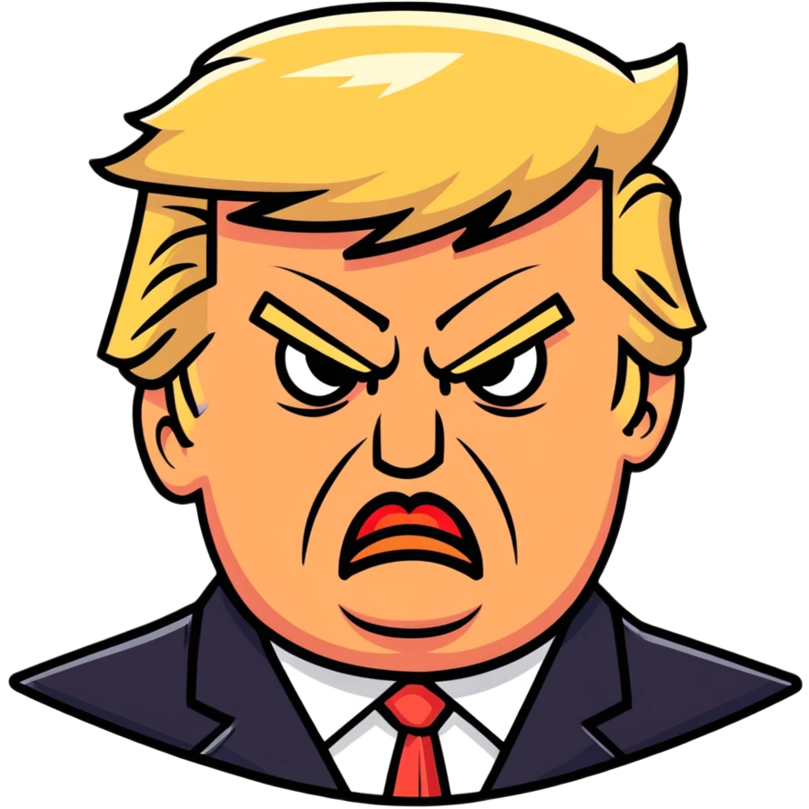 Donald Trump with an angry facial expression emoji
