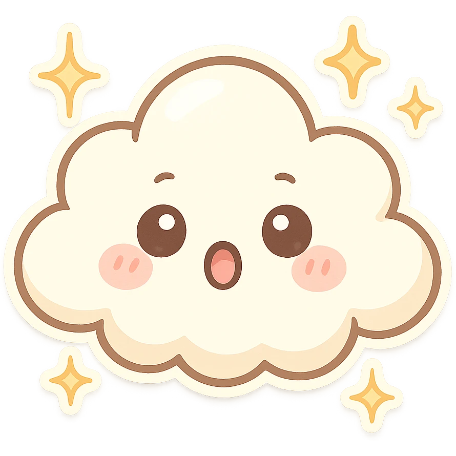 chibi sticker-style cloud with sparkles, cute and exaggerated emoji