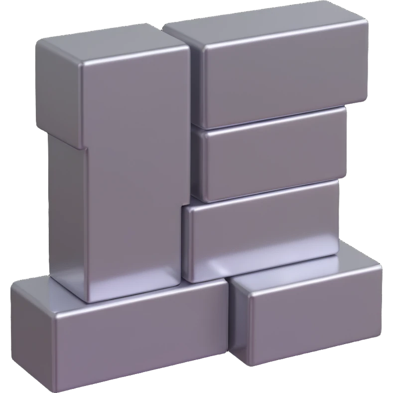 three long steel blocks, two on the bottom and one on top, 3D perspective, metallic shine, rectangular shape emoji