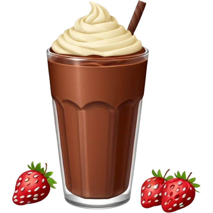 Un vaso cubierto de chocolate que arriba se vea crema batida encima M y M  y fresas encima  emoji