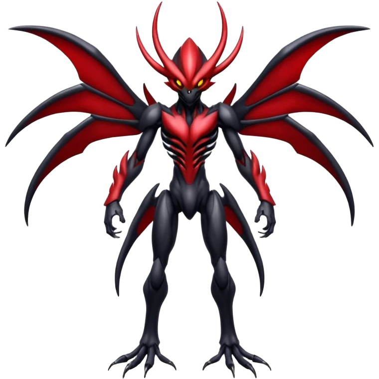 Futuristic shiny glossy edgy dark shady shadowy evil Scizor-Bisharp-Darkrai-Fakémon-hybrid-creature (full body) with white rib cage  emoji