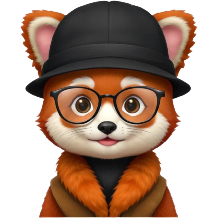 baby Red panda wearing black hat and glasses emoji