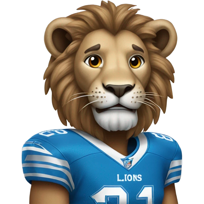 A lion wearing a Detroit Lions jersey  emoji