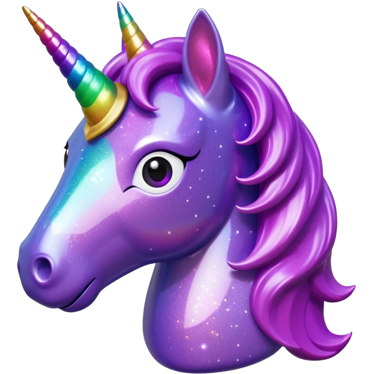 purple gliter  unicorn toy facing camera emoji