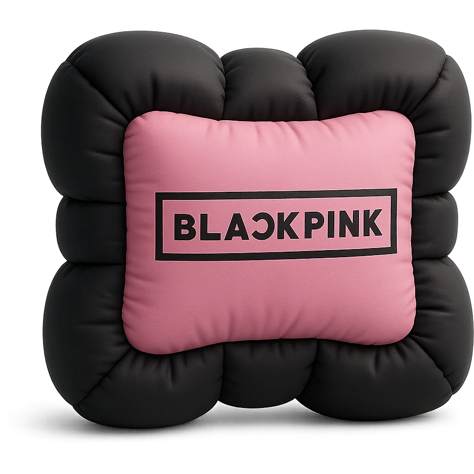 BLACKPINK-inspired object, black and pink colors, plush and cozy cushion design emoji