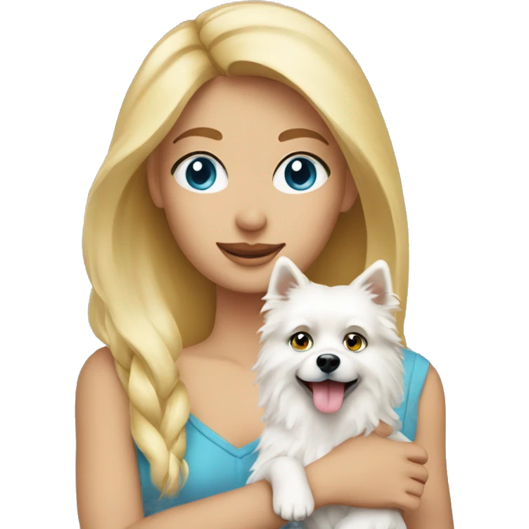 Blonde girl blue eyes holding spitz emoji