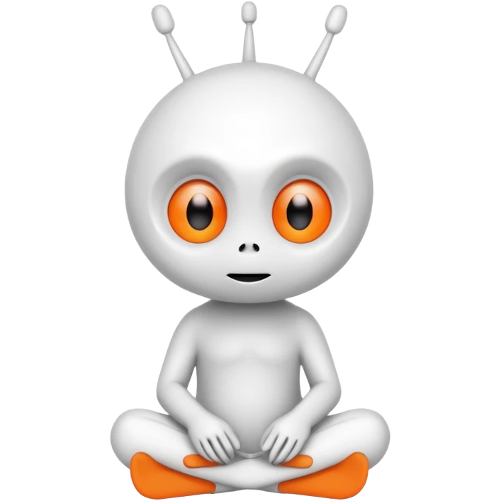 Snoo the Reddit mascot, sitting, white alien with orange eyes and antenna, cute and approachable emoji