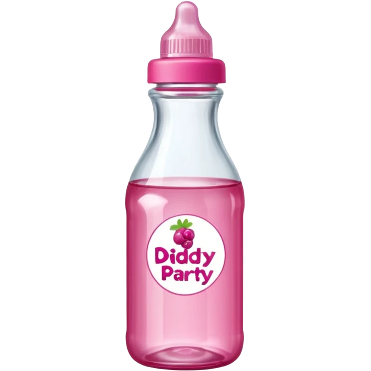 realistic baby oil style bottle pink cap pink logo clear bottle with berry logo with diddy party written and a berry on top bottle emoji