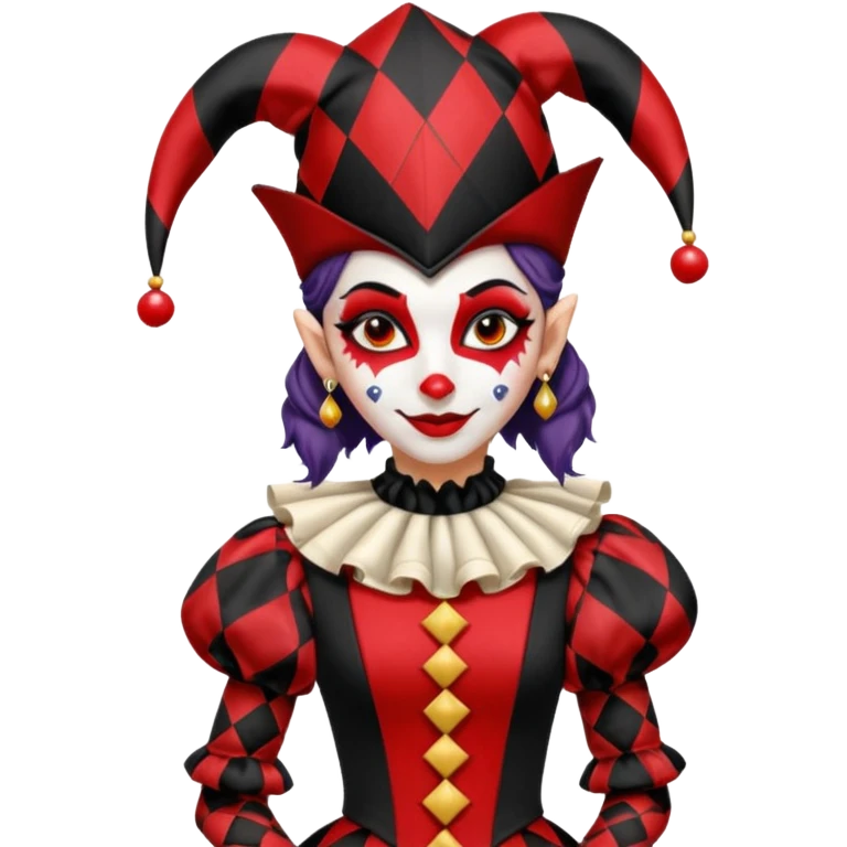 jester woman, black and red emoji