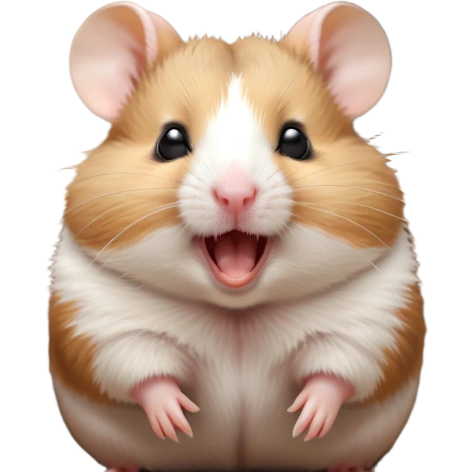 Cinematic Cute Yawning Brown and White Banded Hamster Portrait Emoji, Head tilted slightly with a dramatic, wide-open yawn, revealing a soft, banded fur of brown and white with tiny droopy ears, round dark eyes barely open in drowsy contentment, Simplified yet irresistibly adorable features, highly detailed, glowing with a soft, cozy glow, high shine, relaxed yet expressive, stylized with a touch of whimsy, bright and endearing, soft glowing outline, capturing the essence of a sleepy yet affectionate hamster, so drowsy it feels like it could stretch out of the screen and curl up for a nap! emoji