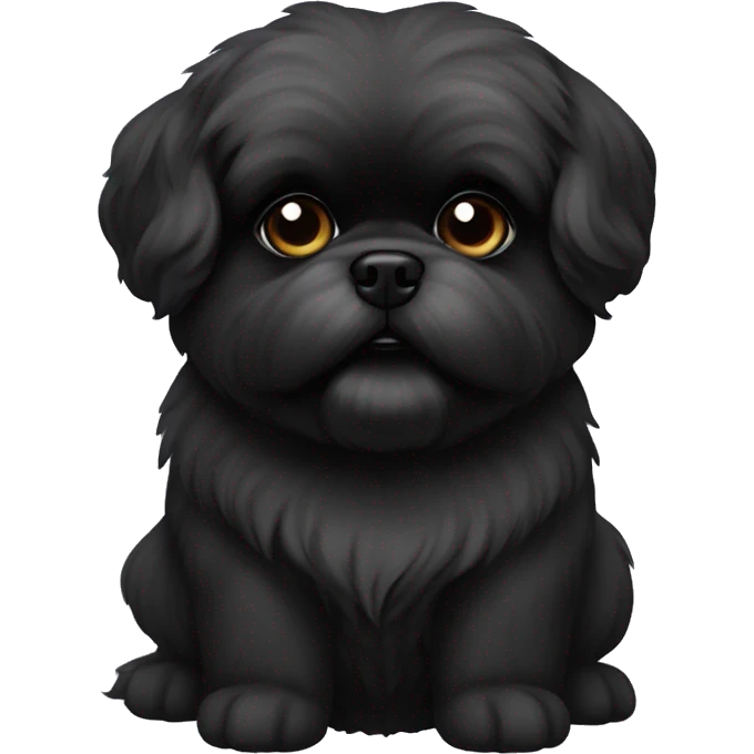 Pekingese poodle mix. All black in color everywhere. No other color. Underbite with teeth showing  emoji