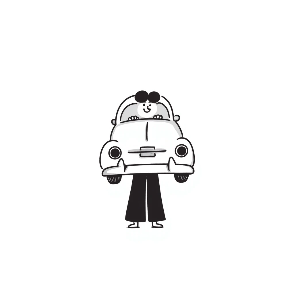 hand-drawn doodle style body with a Chevrolet car face emoji
