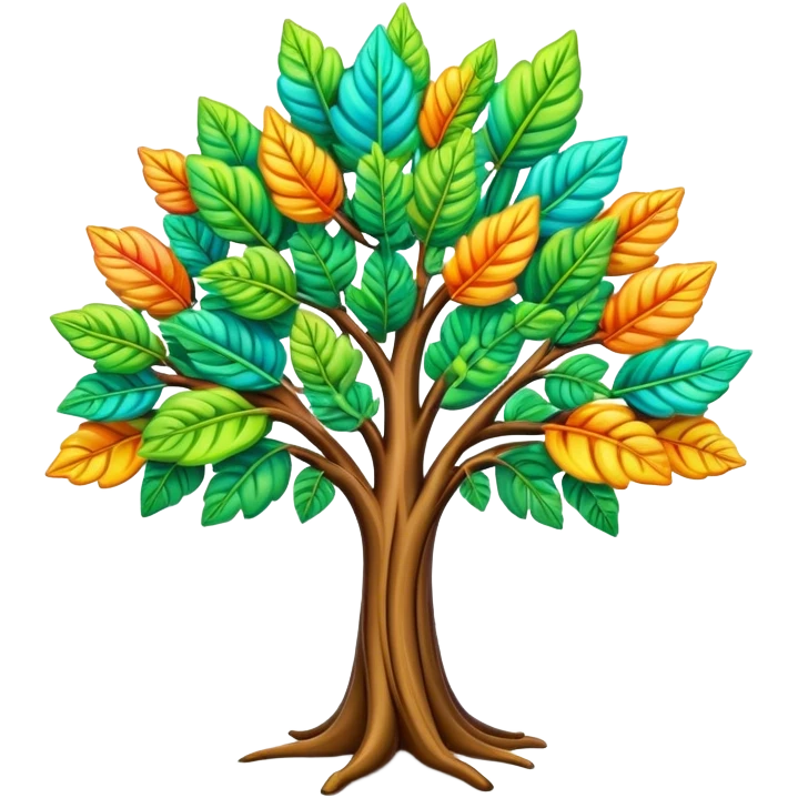 3D, psychedelic colored hippie style tree leaf emoji