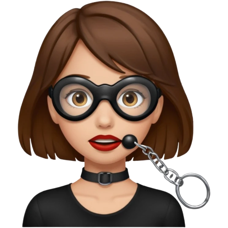 Ball gag in brown hair girls mouth bdsm emoji