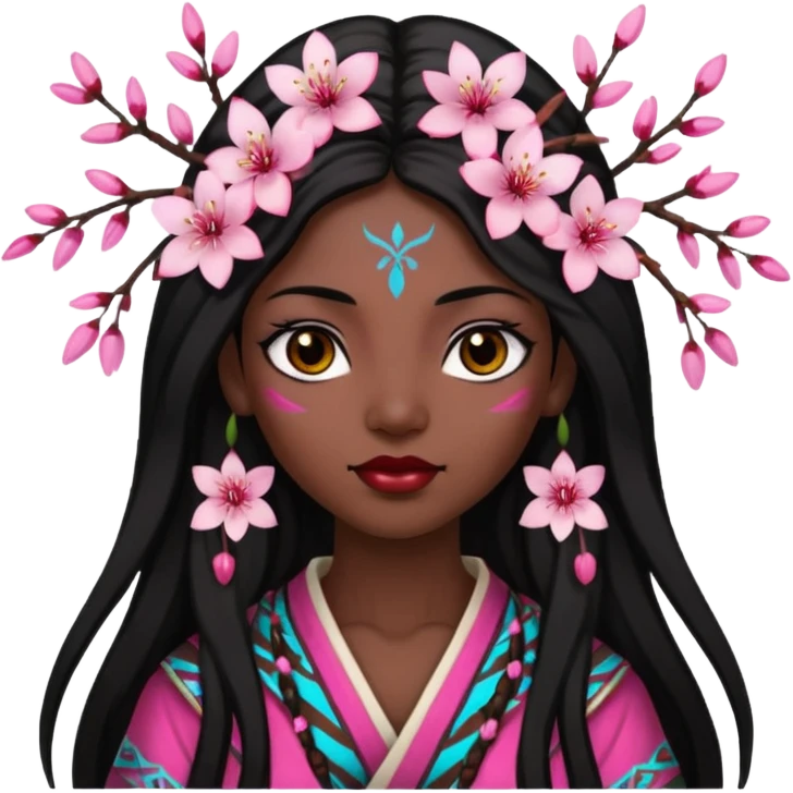 tribal woman with cherry blossom emoji
