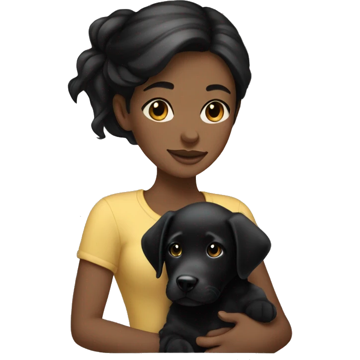 white girl with black hair holding black lab puppy emoji
