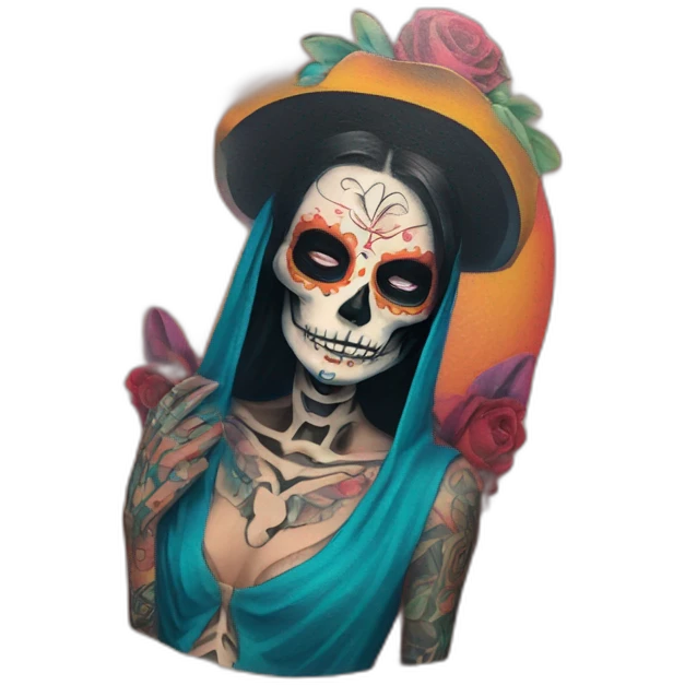 Smart colorful tattoo of the el muerte emoji