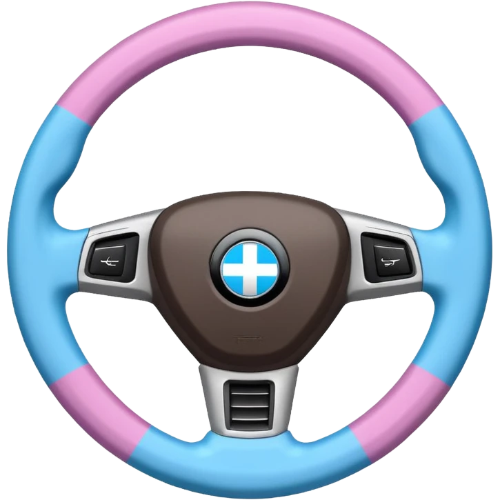 steering wheel with transgender pride flag colors and strifes , fluffy emoji