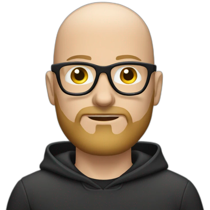 bald white man with glasses and a black beard typing on apple computer wearing a black hoodie emoji