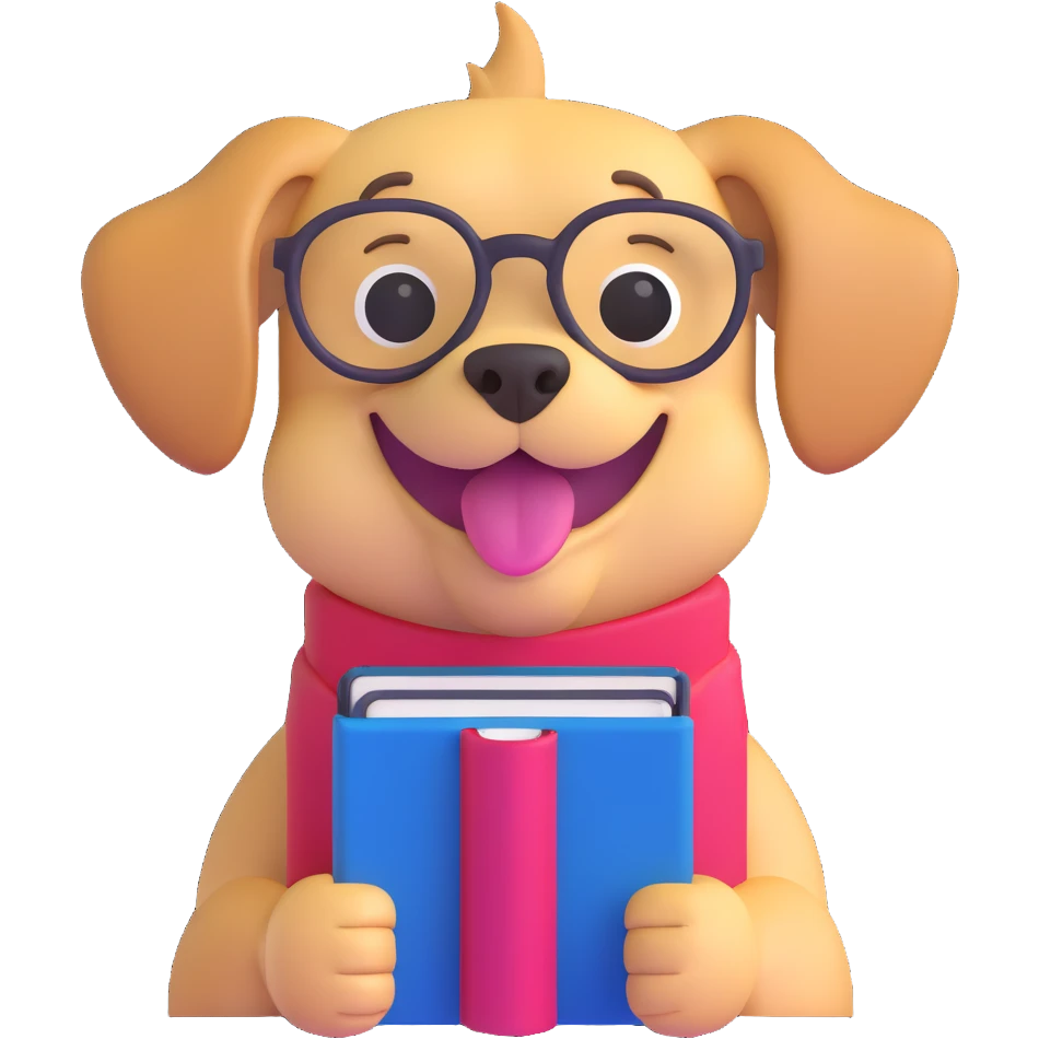 weird dog smiling holding a dictionary emoji