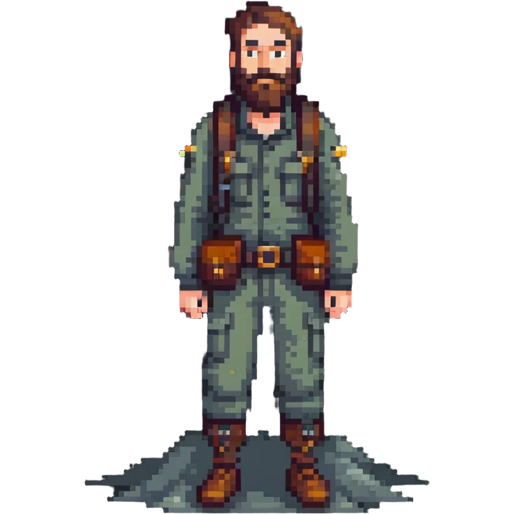 bearded man explorer with full body and detailed face, standing in fog emoji