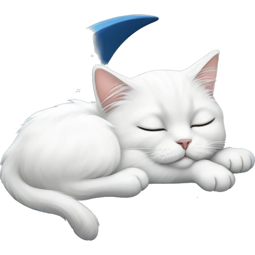 White Persian cat sleeping on blue crescent moon  emoji