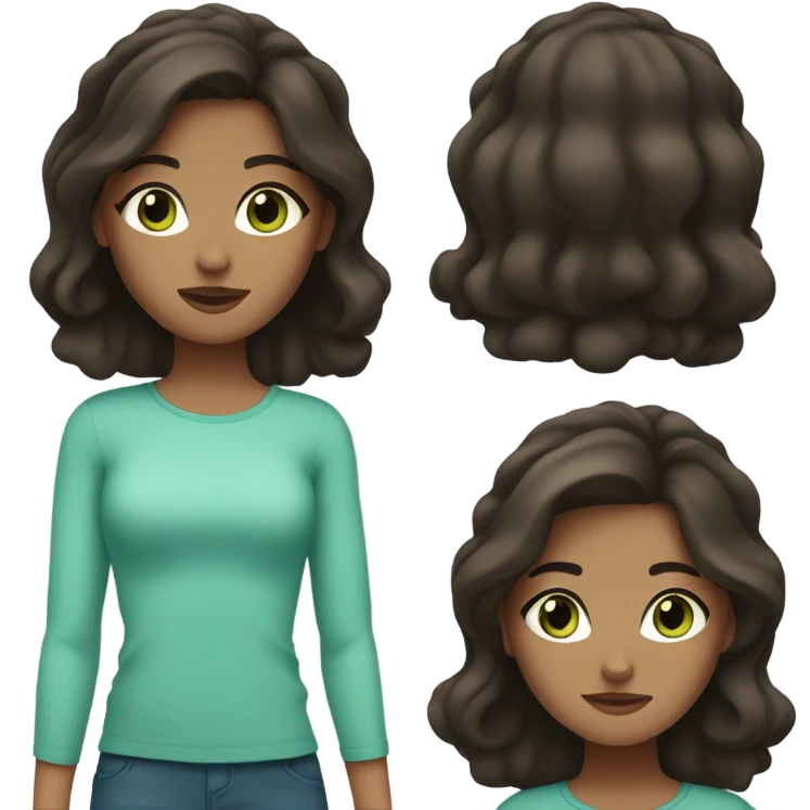Girl with dark-brow hair, white skin and blue-green eyes emoji