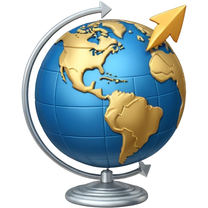 “Icon: Earth globe, circular arrows around it, a dollar coin at the top right, simple composition, single object, transparent background emoji