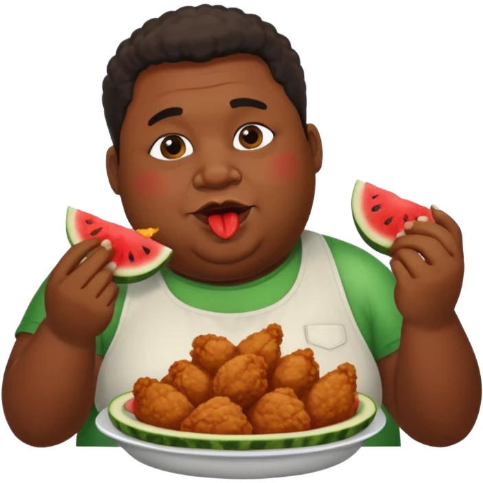 fat black person eating chicken and watermelon  emoji