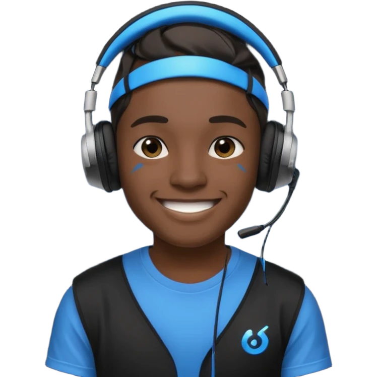 black streamer with blue gaming head set emoji